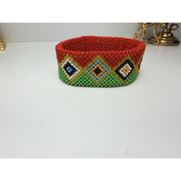 Handmade Beaded Cuff Bracelet Sz7 Colorful Western Style Boho Statement - Picture 6 of 6